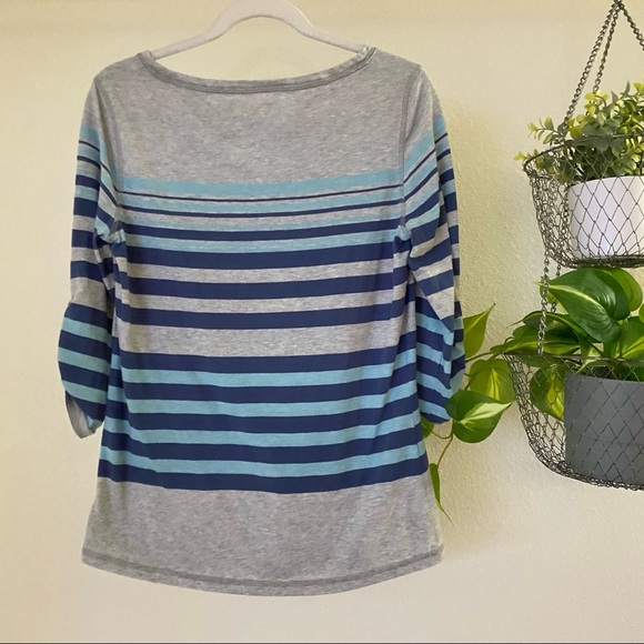 Carhartt Grey and Blue Striped Boat Neck Shirt with Roll Tab Sleeves - Picture 2 of 4